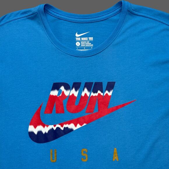 Nike Run Flag Men’s Blue Red Tee Size L 807956-435 EUC - Picture 4 of 8